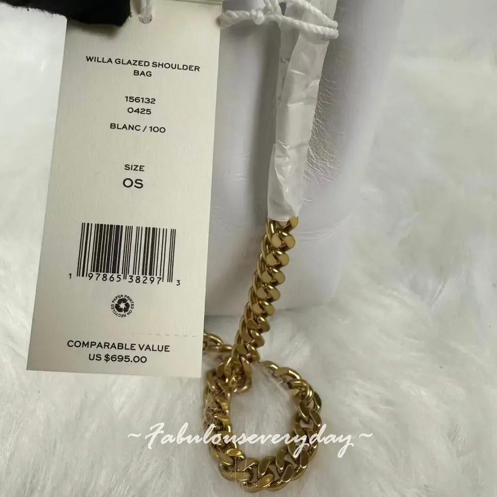 Tory Burch Willa Glazed Quilted Shoulder Bag Leather/White Chain Strap 156132